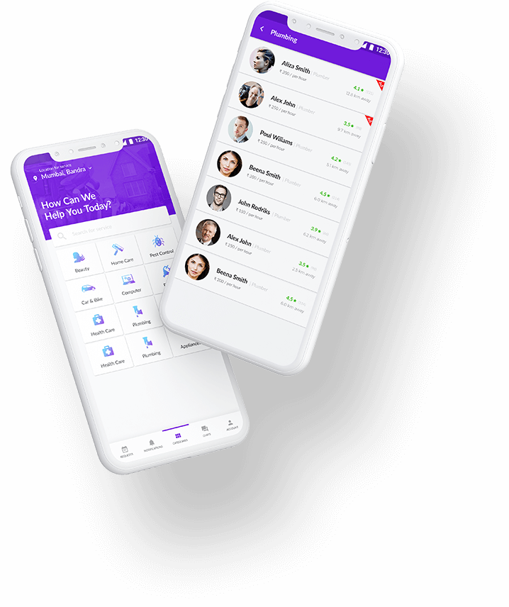 Home Service Booking app with service finder app and service provider app